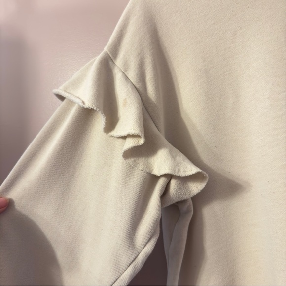 Aerie Ruffle Shoulder Crewneck Sweater Cream Women Size L - Picture 4 of 8